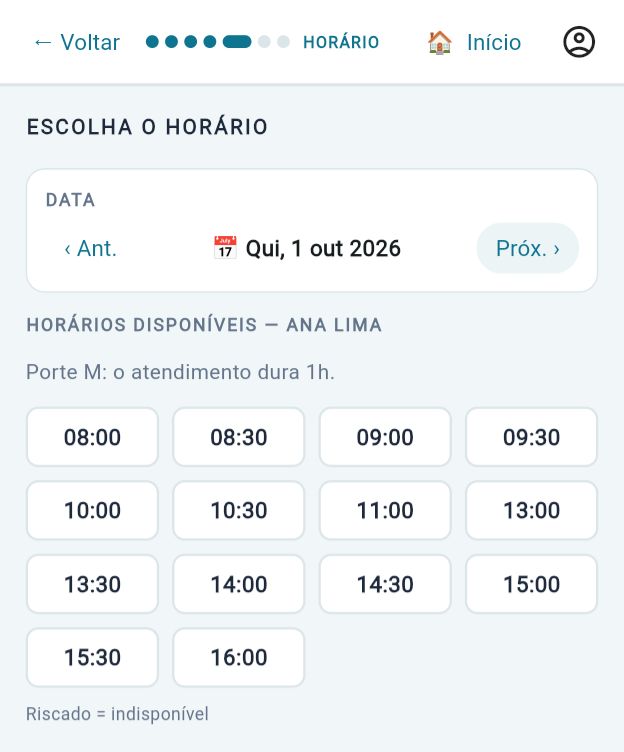 Grade de horários disponíveis da profissional escolhida